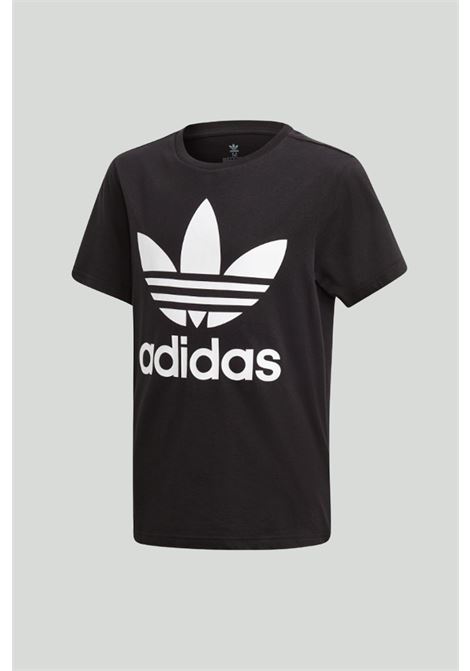 T-shirt sportiva nera per bambino e bambina con maxi stampa logo Trefoil ADIDAS ORIGINALS | DV2905.